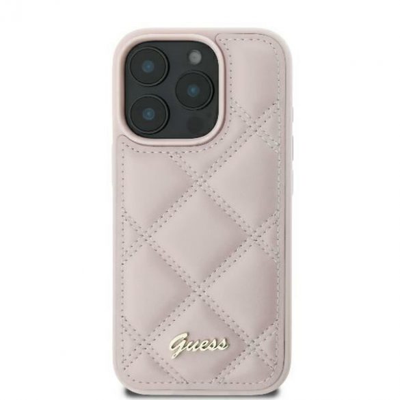 Guess GUHCP16SPSQSQSP Carcasă rigidă cu logo-ul Quiled Metal pentru iPhone 16 - roz