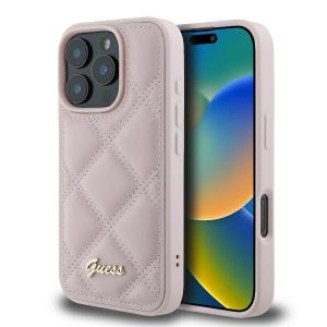 Guess GUHCP16LPSQSQSP Carcasă rigidă cu logo metalic matlasat pentru iPhone 16 Pro - roz