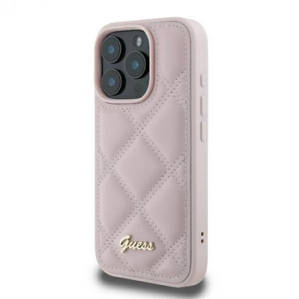 Guess GUHCP16XPSQQSQSP Carcasă rigidă cu logo metalic matlasat pentru iPhone 16 Pro Max - roz