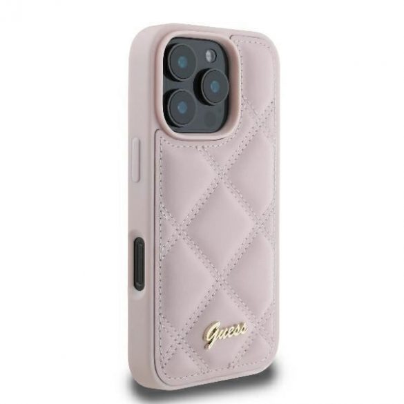 Guess GUHCP16XPSQQSQSP Carcasă rigidă cu logo metalic matlasat pentru iPhone 16 Pro Max - roz