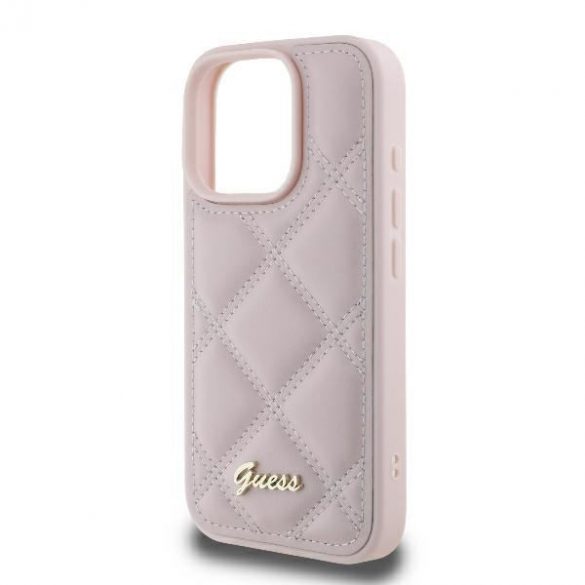 Guess GUHCP16XPSQQSQSP Carcasă rigidă cu logo metalic matlasat pentru iPhone 16 Pro Max - roz