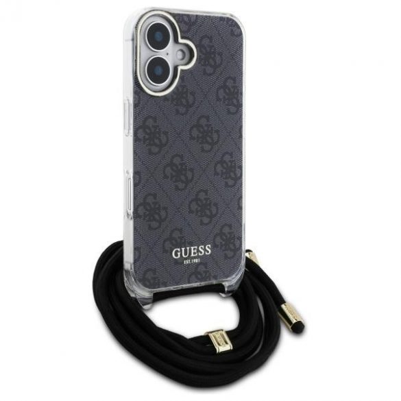 Guess GUHCP16SHC4SEK Crossbody Cord 4G Print Hard Case iPhone 16 - Negru