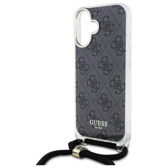 Guess GUHCP16SHC4SEK Crossbody Cord 4G Print Hard Case iPhone 16 - Negru