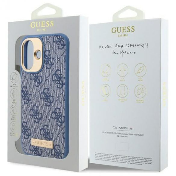 Guess GUHMP16SU4GPRB 4G Logo Plate MagSafe hard case pentru iPhone 16 - albastru