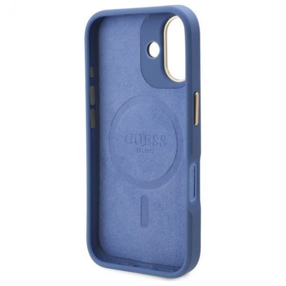 Guess GUHMP16MU4GPRB 4G Logo Plate MagSafe carcasă tare pentru iPhone 16 Plus - albastru