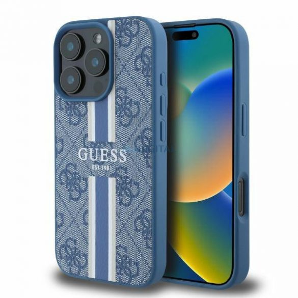 Guess GUHMP16XP4RPSB MagSafe 4G Printed Stripes keménytok iPhone 16 Pro Max - kék