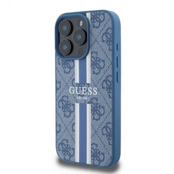 Husă rigidă Guess GUHMP16XP4RPSB MagSafe 4G cu dungi imprimate pentru iPhone 16 Pro Max - Albastru