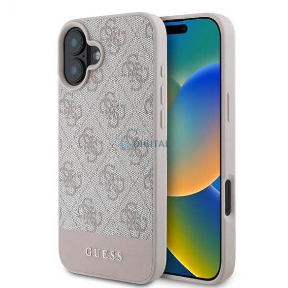 Guess GUHCP16MG4GLPI 4G Bottom Stripe carcasă rigidă pentru iPhone 16 Plus - roz