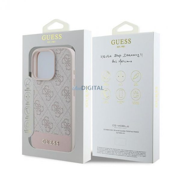 Guess GUHCP16XG4GLPI 4G Bottom Stripe carcasă rigidă pentru iPhone 16 Pro Max - roz