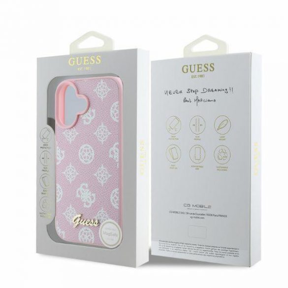 Guess GUHMP16SPGPYSP iPhone 16 rożowy/roz HC MagSafe PU Bujor Script