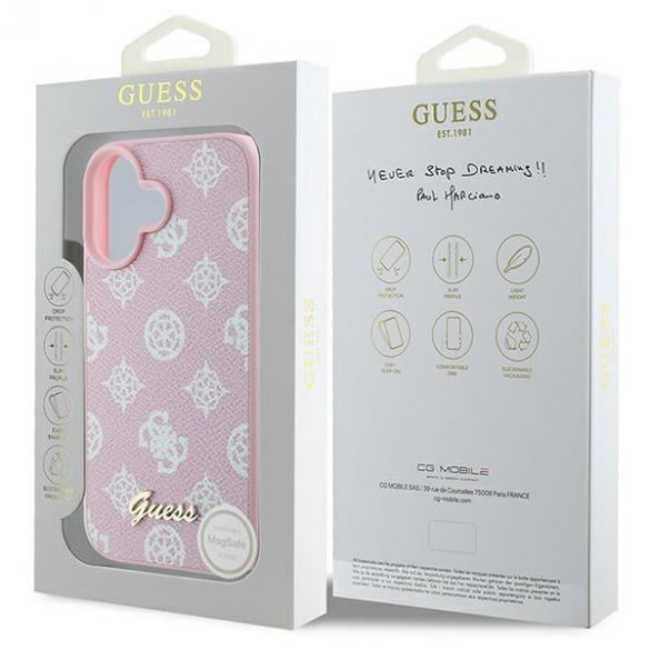 Guess GUHMP16MPMPGPYSP Peony Script Logo MagSafe husă tare pentru iPhone 16 Plus - roz