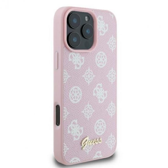 Guess GUHMP16LPGPYSP Peony Script Logo Carcasă tare MagSafe pentru iPhone 16 Pro - roz