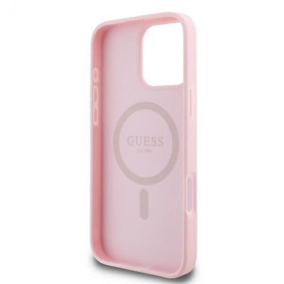 Guess GUHMP16LPGPYSP Peony Script Logo Carcasă tare MagSafe pentru iPhone 16 Pro - roz