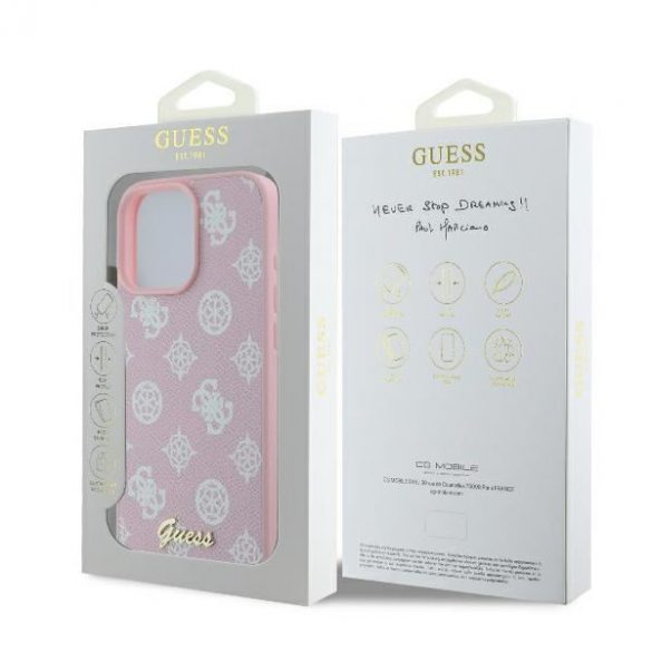 Guess GUHMP16LPGPYSP Peony Script Logo Carcasă tare MagSafe pentru iPhone 16 Pro - roz