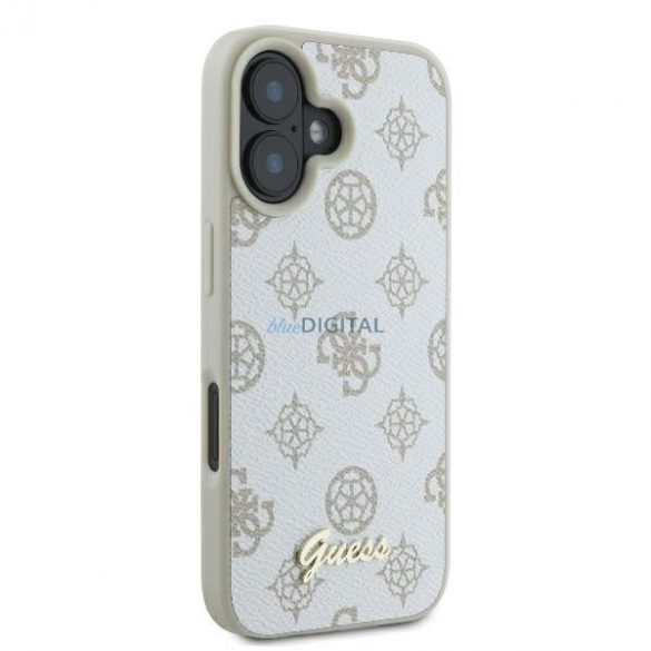 Guess GUHMP16SPGPYSH Peony Script Logo Carcasă tare MagSafe pentru iPhone 16 - alb