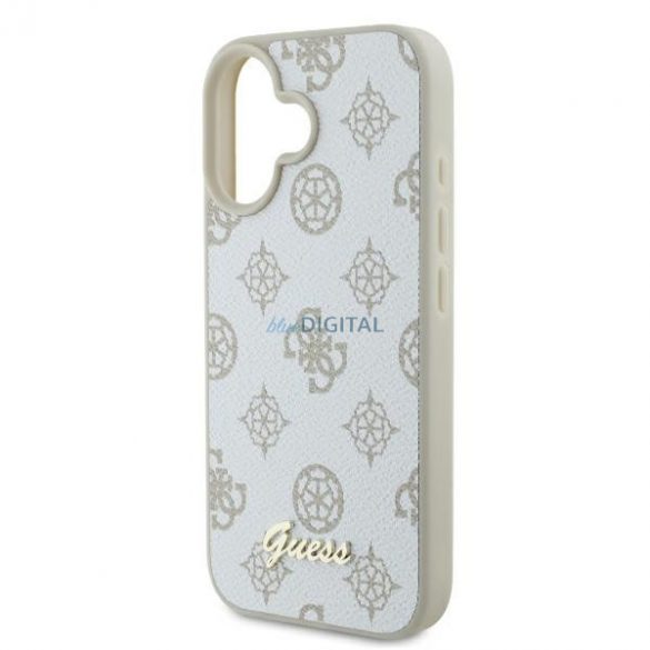 Guess GUHMP16SPGPYSH Peony Script Logo Carcasă tare MagSafe pentru iPhone 16 - alb