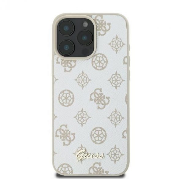 Guess GUHMP16LPGPYSH Peony Script Logo Carcasă tare MagSafe pentru iPhone 16 Pro - alb