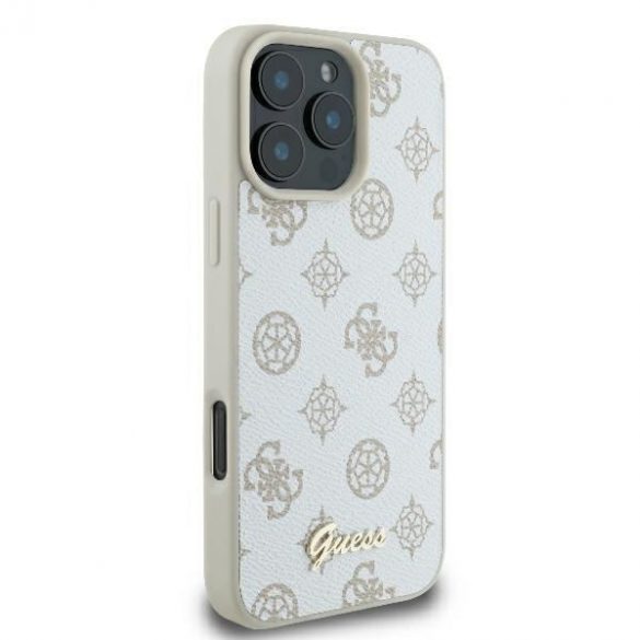 Guess GUHMP16LPGPYSH Peony Script Logo Carcasă tare MagSafe pentru iPhone 16 Pro - alb