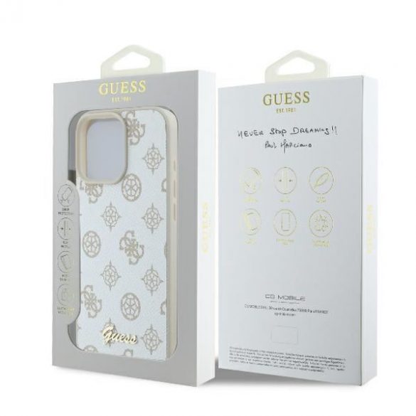 Guess GUHMP16LPGPYSH Peony Script Logo Carcasă tare MagSafe pentru iPhone 16 Pro - alb