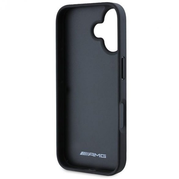 AMG AMHCP16SGSEBK Carcasă din piele cu linii în relief și logo negru pentru iPhone 16 - Negru