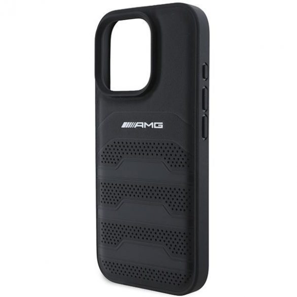 AMG AMHCP16XGSEBK Carcasă din piele cu linii în relief și logo negru pentru iPhone 16 Pro Max - Negru