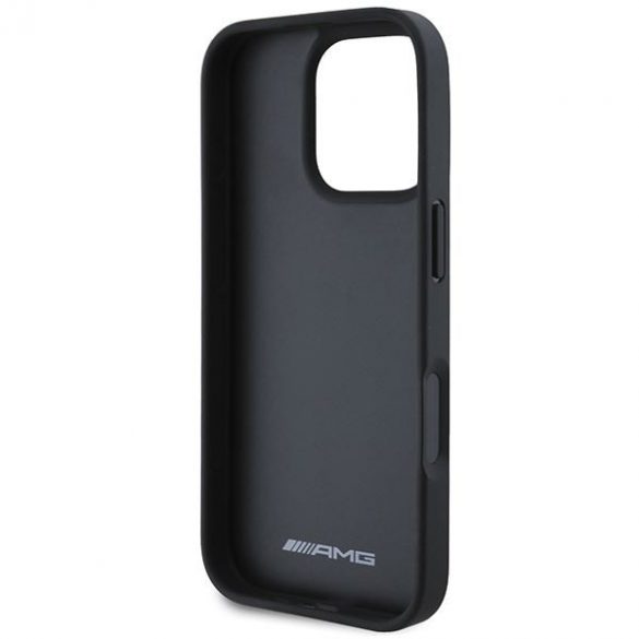 AMG AMHCP16XGSEBK Carcasă din piele cu linii în relief și logo negru pentru iPhone 16 Pro Max - Negru