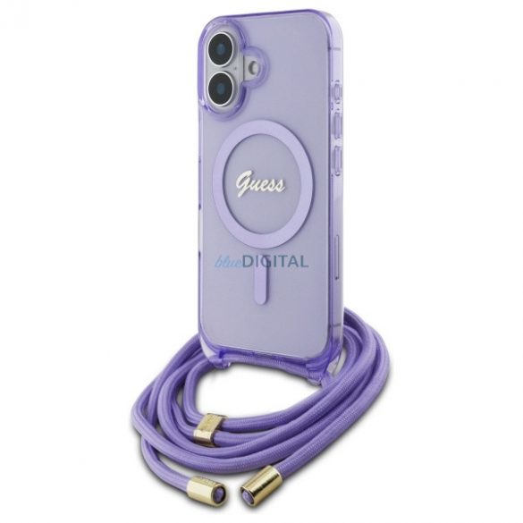 Guess GUHMP16SHCTSGNSU Crossbody Cord Script MagSafe Carcasă tare compatibilă cu MagSafe pentru iPhone 16 - violet