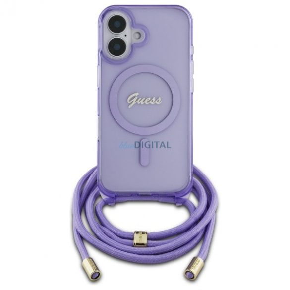 Guess GUHMP16SHCTSGNSU Crossbody Cord Script MagSafe Carcasă tare compatibilă cu MagSafe pentru iPhone 16 - violet