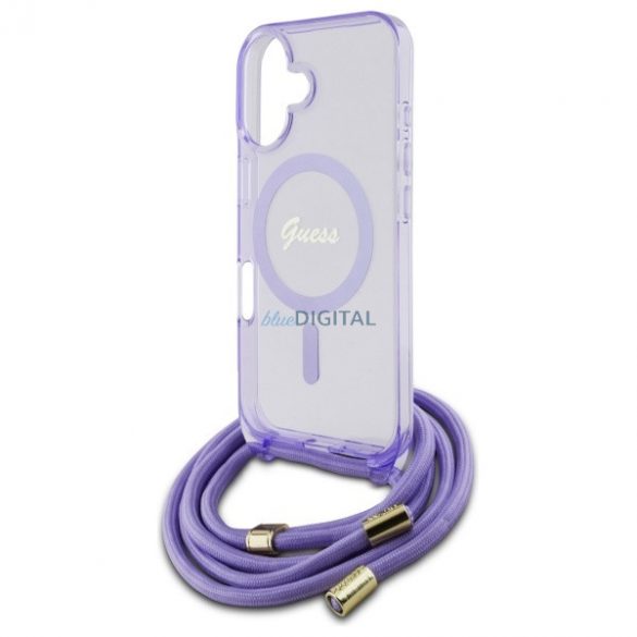 Guess GUHMP16SHCTSGNSU Crossbody Cord Script MagSafe Carcasă tare compatibilă cu MagSafe pentru iPhone 16 - violet