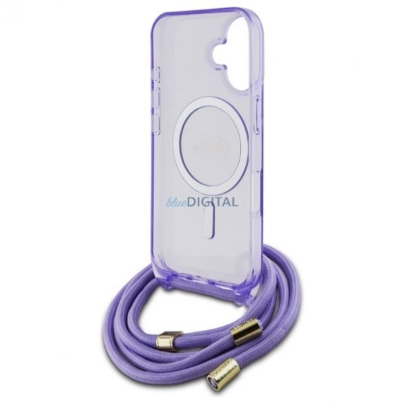 Guess GUHMP16SHCTSGNSU Crossbody Cord Script MagSafe Carcasă tare compatibilă cu MagSafe pentru iPhone 16 - violet