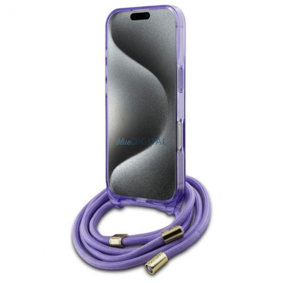 Guess GUHMP16LHCTSGNSU Crossbody Cord Script MagSafe Carcasă tare compatibilă cu MagSafe pentru iPhone 16 Pro - violet