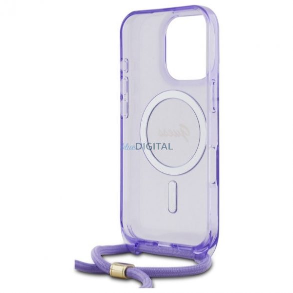 Guess GUHMP16LHCTSGNSU Crossbody Cord Script MagSafe Carcasă tare compatibilă cu MagSafe pentru iPhone 16 Pro - violet