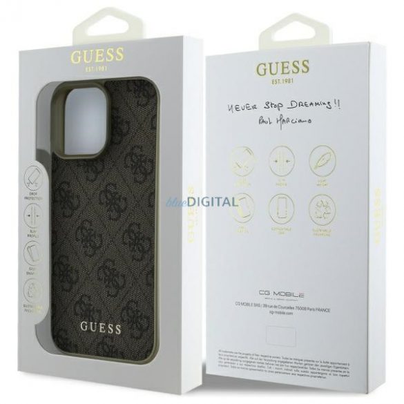 Guess GUHCP16LGF4GBR 4G Charms Collection husă tare pentru iPhone 16 Pro - maro