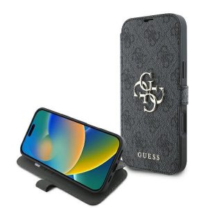 Guess GUBKP16M4GMGGR 4G Metal Logo Book caz iPhone 16 Plus - negru