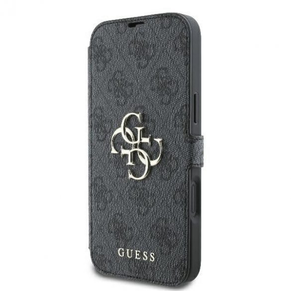 Guess GUBKP16M4GMGGR 4G Metal Logo Book caz iPhone 16 Plus - negru