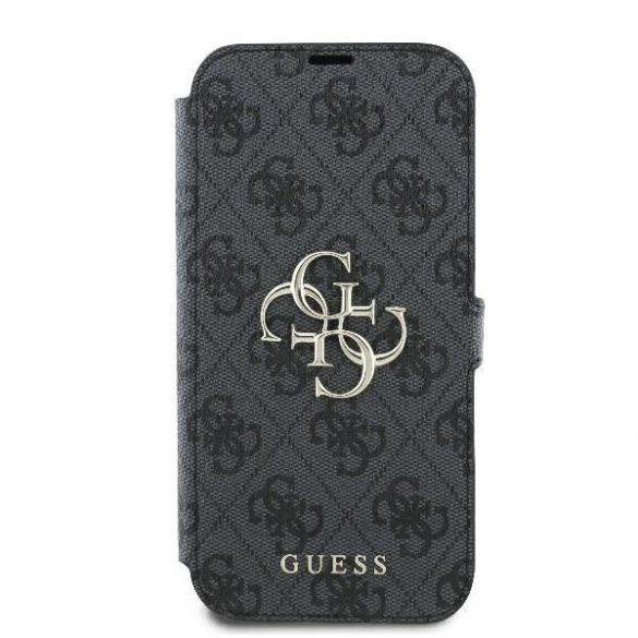 Guess GUBKP16M4GMGGR 4G Metal Logo Book caz iPhone 16 Plus - negru