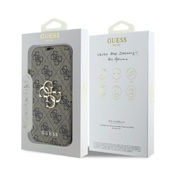 Guess GUBKP16S4GMGBR 4G Metal Logo Book caz iPhone 16 - maro