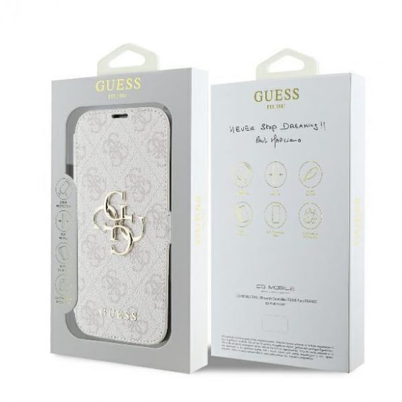 Guess GUBKP16S4GMGPI 4G Metal Logo Book caz iPhone 16 - roz