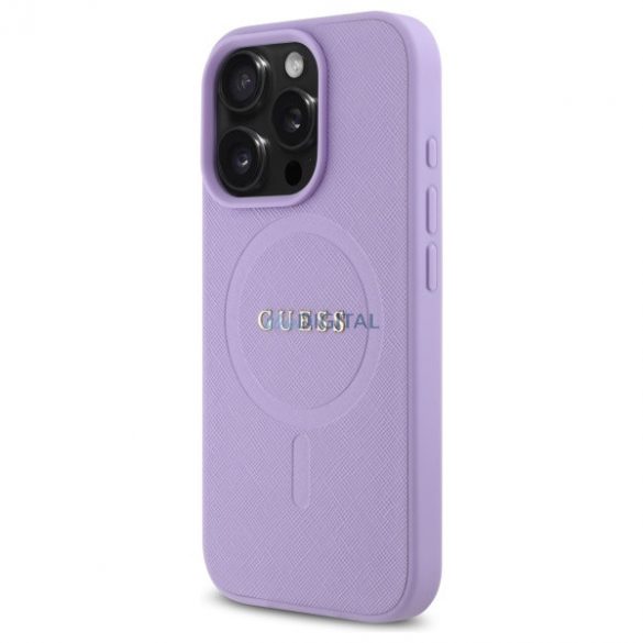 Guess GUHMP16LPSAHMCU Saffiano Geantă tare compatibilă MagSafe pentru iPhone 16 Pro - violet