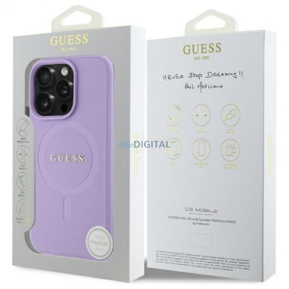 Guess GUHMP16LPSAHMCU Saffiano Geantă tare compatibilă MagSafe pentru iPhone 16 Pro - violet