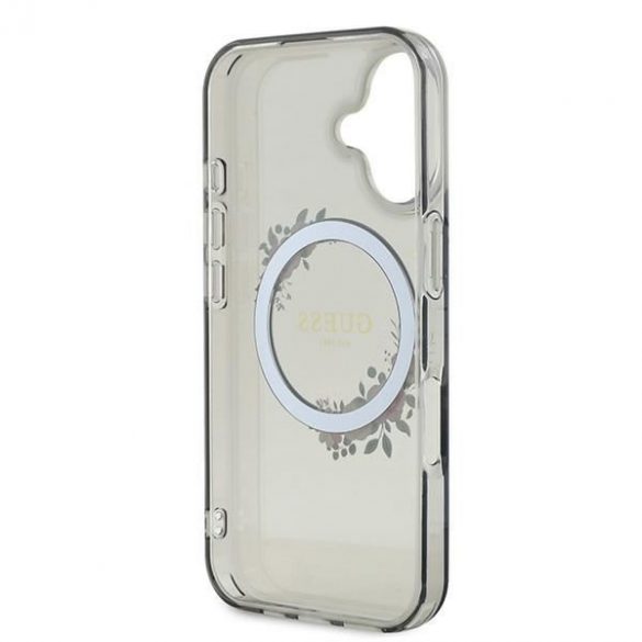 Guess GUHMP16SHFWFCK IML Flowers Wreath MagSafe carcasă tare pentru iPhone 16 - model transparent