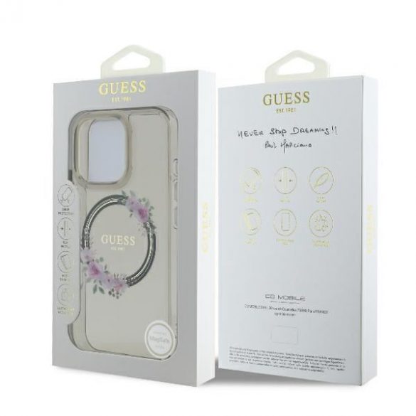 Guess GUHMP16LHFWFCK iPhone 16 Pro IML Flowers Wreath MagSafe hard case - model transparent