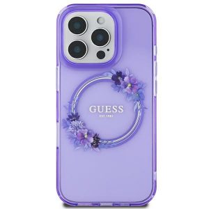 Guess GUHMP16SHFWFCU IML Flowers Wreath MagSafe carcasă tare pentru iPhone 16 - violet