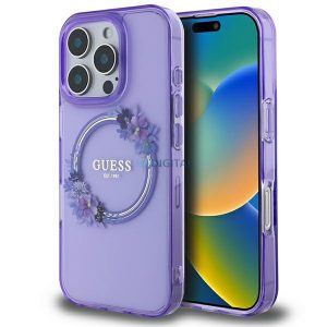 Guess GUHMP16LHFWFCU IML Flowers Wreath MagSafe carcase rigide pentru iPhone 16 Pro - violet