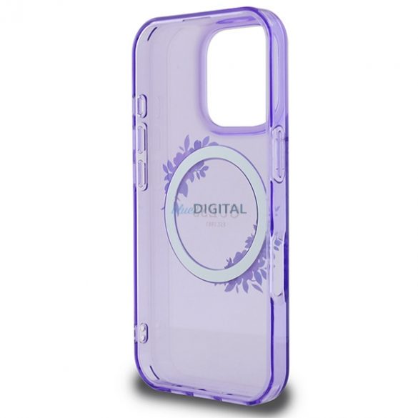 Guess GUHMP16LHFWFCU IML Flowers Wreath MagSafe carcase rigide pentru iPhone 16 Pro - violet