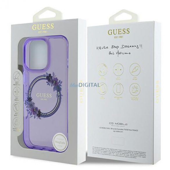 Guess GUHMP16LHFWFCU IML Flowers Wreath MagSafe carcase rigide pentru iPhone 16 Pro - violet