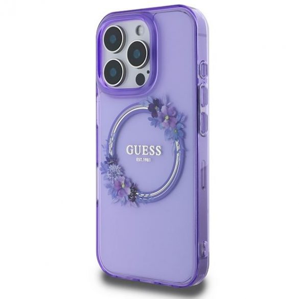 Guess GUHMP16XHFWFCU IML Flowers Wreath MagSafe carcase rigide pentru iPhone 16 Pro Max - violet