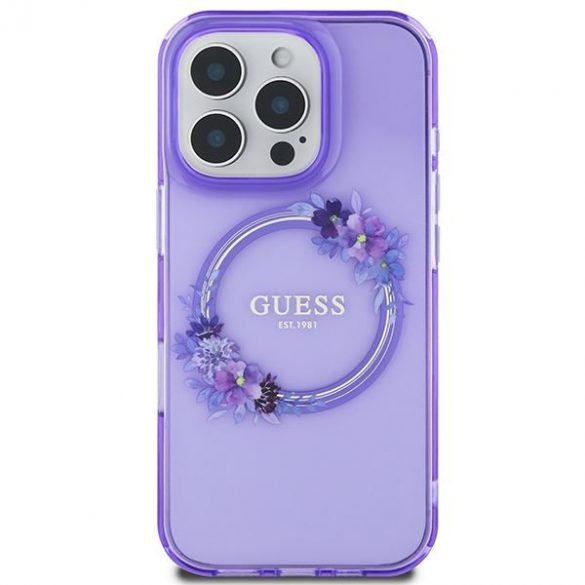 Guess GUHMP16XHFWFCU IML Flowers Wreath MagSafe carcase rigide pentru iPhone 16 Pro Max - violet