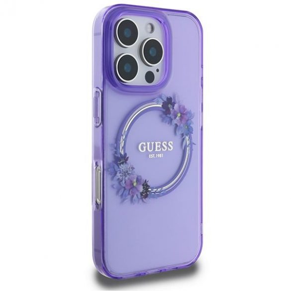 Guess GUHMP16XHFWFCU IML Flowers Wreath MagSafe carcase rigide pentru iPhone 16 Pro Max - violet