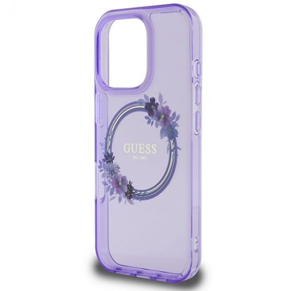 Guess GUHMP16XHFWFCU IML Flowers Wreath MagSafe carcase rigide pentru iPhone 16 Pro Max - violet